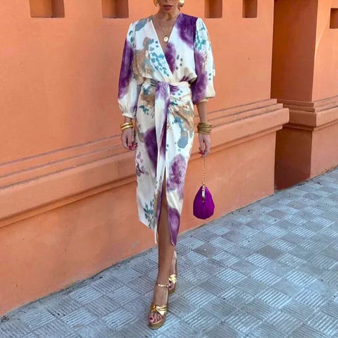 Casual long-sleeved shirt split-ended long skirt set m302786