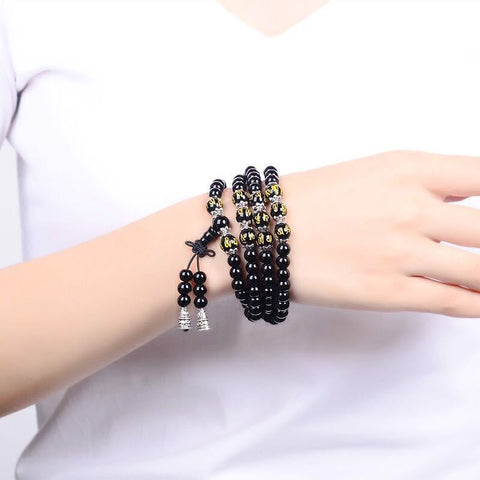 Obsidianarmband 108 Buddha-Perlen, mehrkreisiges Armband, sechsstelliges Mantra, Tigerauge-Stein, Schmuck für männliche und weibliche Paare m3331315