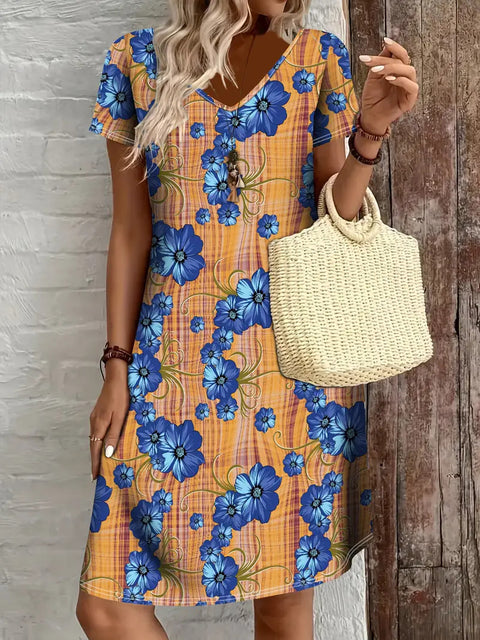 Fashion casual versatile V-neck short-sleeved medium and long skirt m301730
