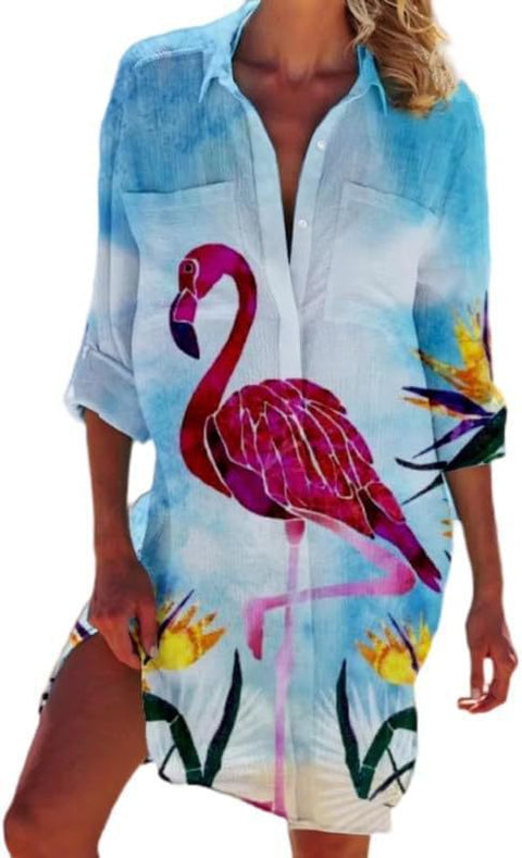 Bikinijacke Shirt Badeanzug Strickjacke Damen bedruckt Resort Strandshirt m301274 