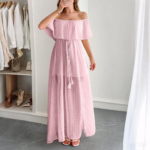 Temperament elegante rohr top taille kurzarm frauen lange kleid kleid m301405 