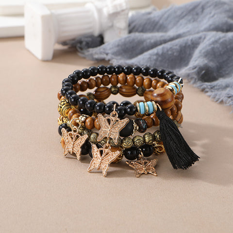 Nouveau bracelet bohème créatif à pompons et perles multicouches m3331286