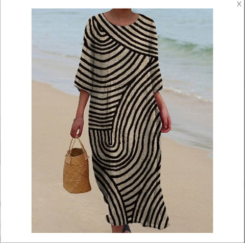 Robe longue à col ras du cou pour femme, imprimée, décontractée, tendance, m301059