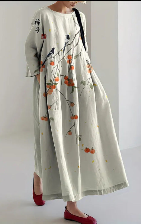 Robe longue ample à imprimé floral rétro pour femme m300916 