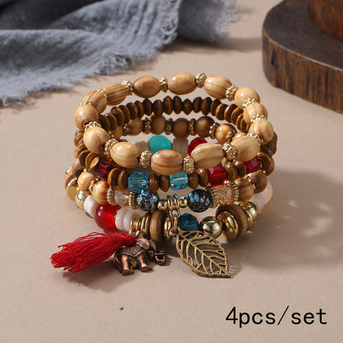 Nouveau bracelet bohème créatif à pompons et perles multicouches m3331286