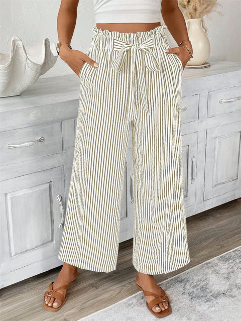 Gestreifte lässig-elegante Hose mit geradem Bein für Damen m301455 