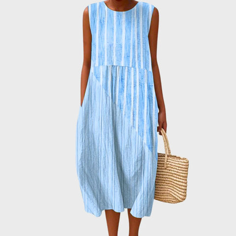 New sleeveless casual printing temperament long dress dress slim fit small fresh m302083