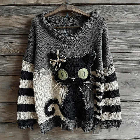 Autumn and winter loose V-neck top casual shoulder women's clothing thick needle sweater imitation wool m302039