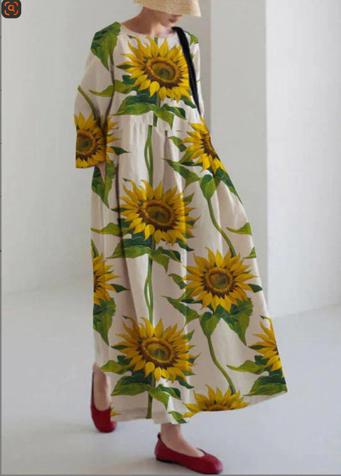 Robe longue ample à imprimé floral rétro pour femme m300916 