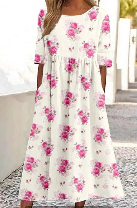 Up and down splicing pocket size printing large wide dress m302623-1