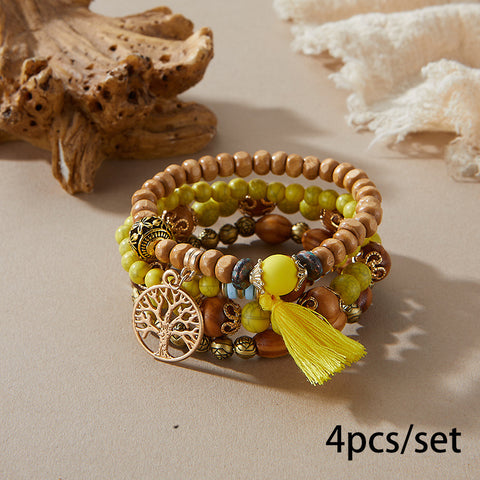 Nouveau bracelet bohème créatif à pompons et perles multicouches m3331286