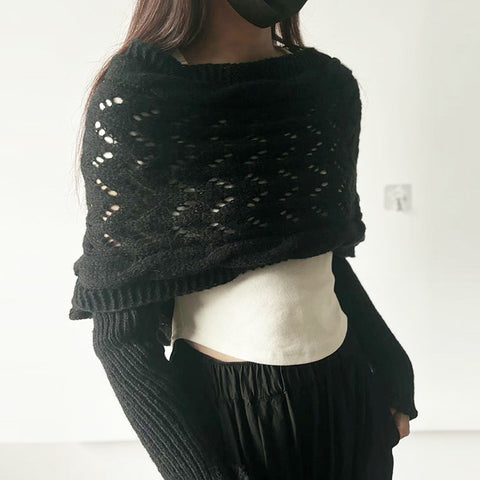 Double-sleeved extended hollow shawl multi-purpose knitted twist sweater with scarf outside autumn and winter women m302058