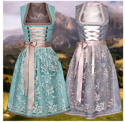 Jupe femme Oktoberfest, col carré, ceinture, tablier en dentelle m300483 