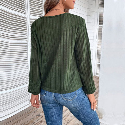Haut vert à col en V fendu pour femme, vêtement d'automne, m300630 