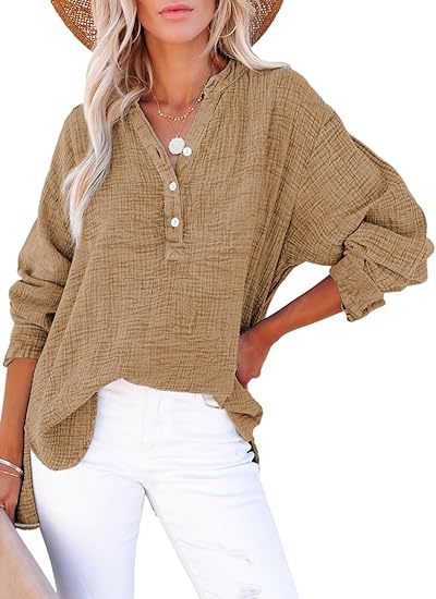 Pleated button long sleeve solid color top women's shirt loose cotton jumper m301576