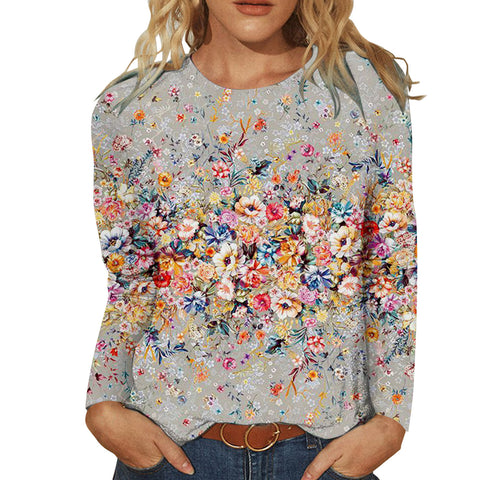 Damenbekleidung Rundhals 3/4 Ärmel Lose Print T-Shirt M300227 