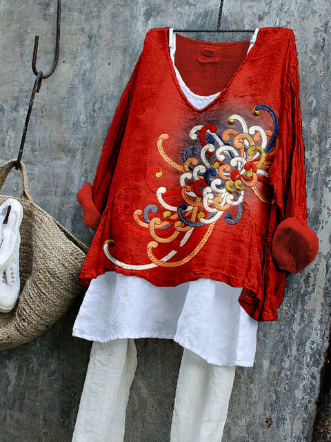 V-neck single piece long sleeve 3D digital printing m301043