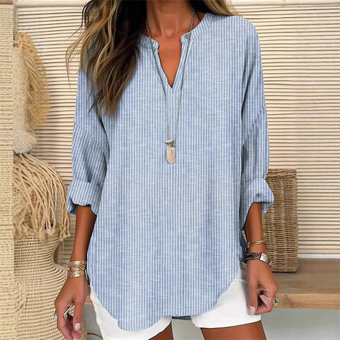 Kleine V-ausschnitt button-down schulter langarm frauen T gebogene saum kleidung m301361 