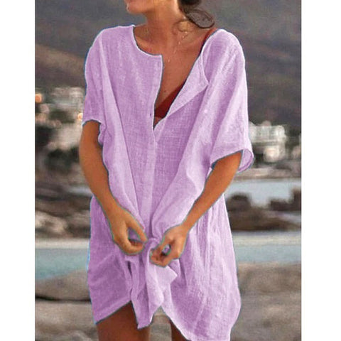 Solid Tunic V Neckline Above Knee Shift Dress m161503789 (5567402)