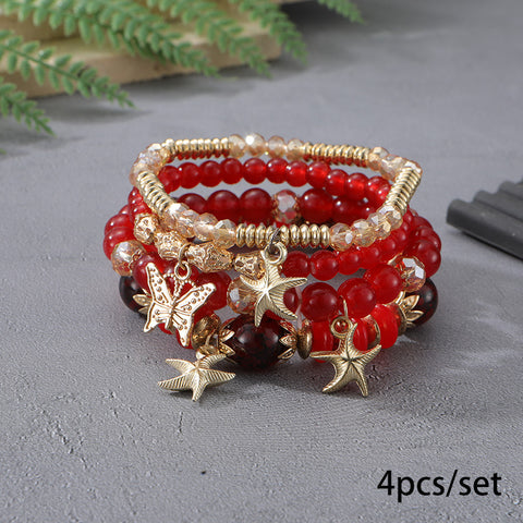 Nouveau bracelet bohème créatif à pompons et perles multicouches m3331286