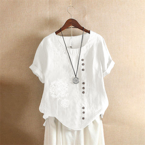 Large size casual loose cotton and linen short-sleeved pullover T-shirt cotton and linen women's clothing large size women's clothing m302737