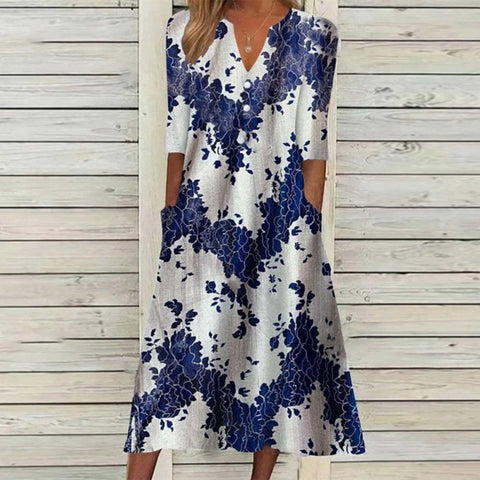 Bedrucktes Kleid mit halblangen Knöpfen M300188 