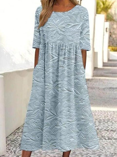 New mid-waist women's casual crew neck 3D printed dress m302528