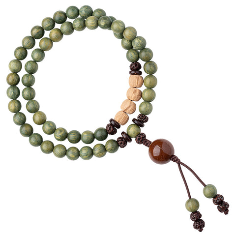 Armband aus grünen Sandelholzperlen mit doppeltem Kreis, Armband aus grünem Sandelholz und Sandelholz, Armband aus Passionssamen m3331262. 