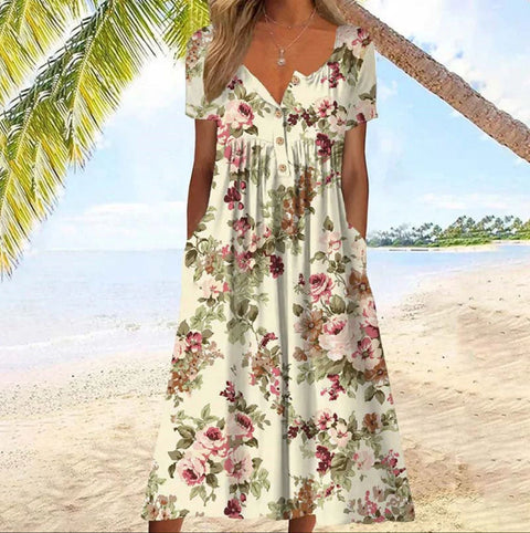Robe boutonnée avec cardigan à poches imprimé m300714 