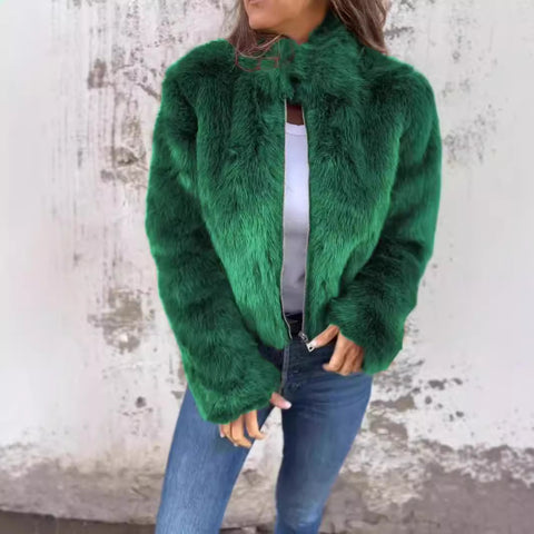 Veste décontractée à col roulé et fermeture éclair en fausse fourrure pour femme, automne et hiver, m301328 