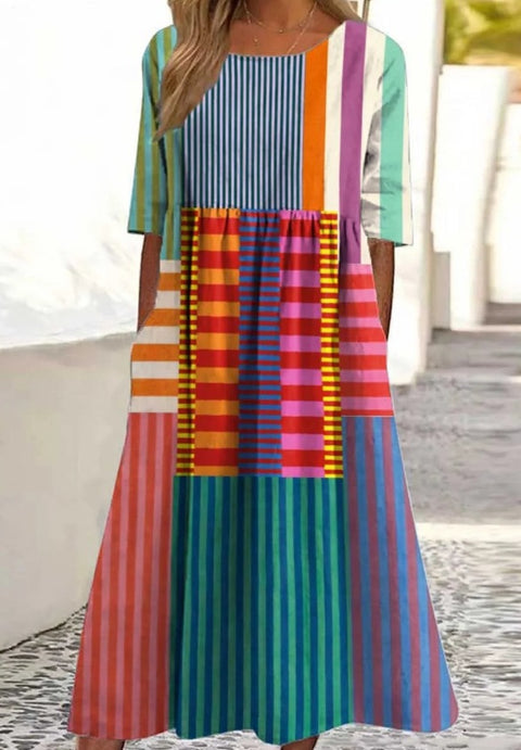 Up and down splicing pocket size printing large wide dress m302623-1