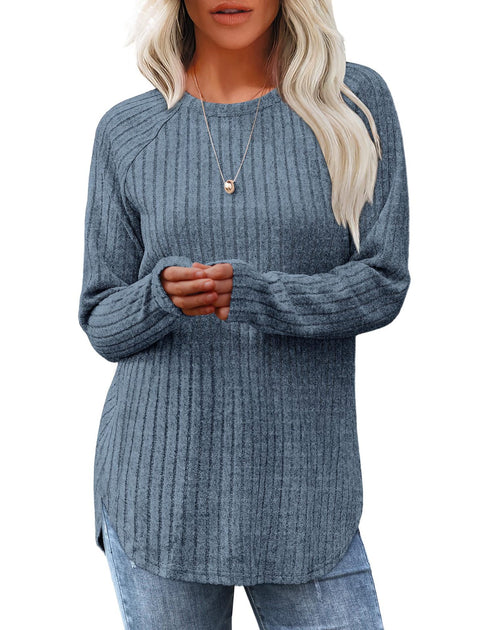 Loose crew neck high and low curved hem top women's m302070