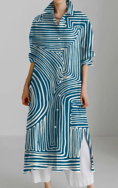 Casual abstract 3D printing autumn and winter long sleeve slit lining m303182