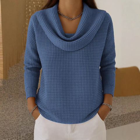 Women's Casual Loose Fashion Solid Color Waffle Long Sleeve Pullover M302338