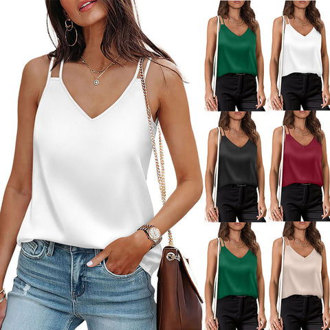 New solid color V-neck sling vest loose T-shirt top m300981