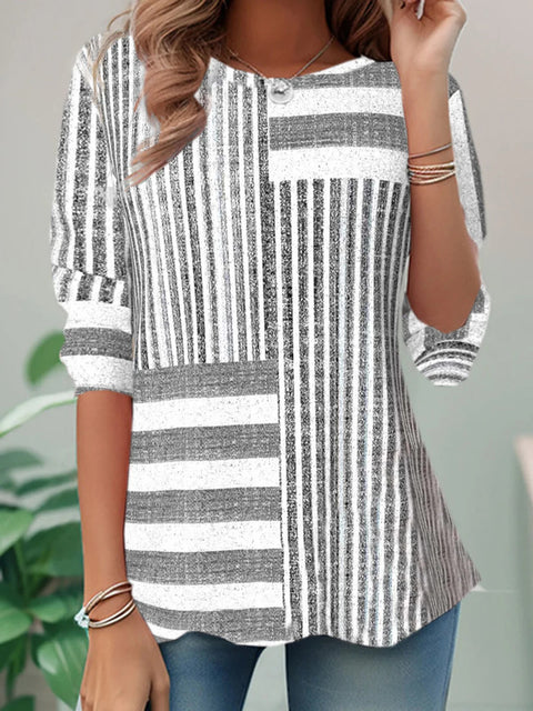New high-end ethnic casual versatile long-sleeved crew neck T-shirt m301724