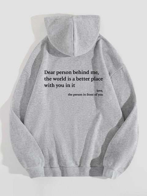 Women's fleece sweater plain letter print kangaroo pocket drawstring print hoodie m301967