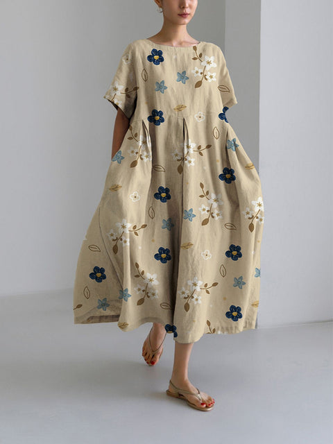 Lockeres Damenkleid mit Rundhalsausschnitt, modisches High-End-Kleid mit kurzen Ärmeln und Print m301052