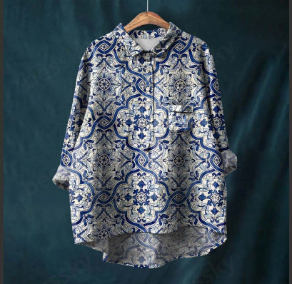 Chemise à manches longues en lin et bambou, à revers, polyvalente et tendance, m301040