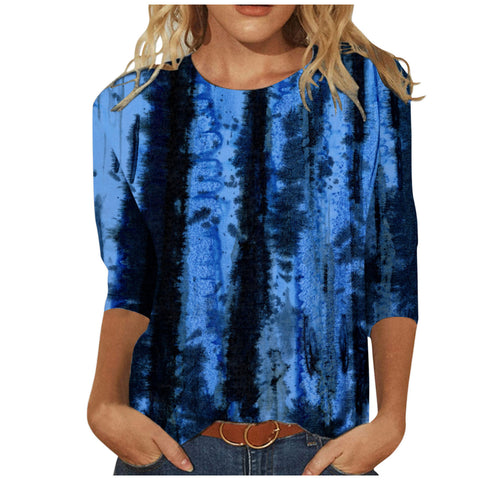 Damenbekleidung Rundhals 3/4 Ärmel Lose Print T-Shirt M300227 