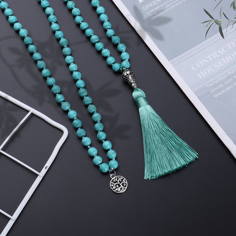 Collier pendentif arbre de vie de méditation 108 pierres semi-précieuses m3331275 