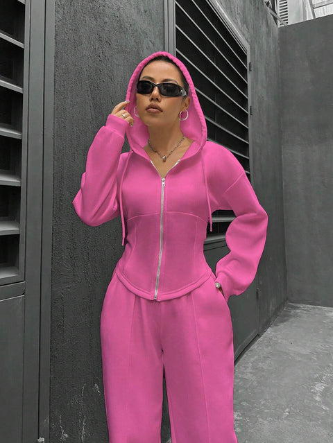 Zweiteiliger trendiger Kapuzen-Cardigan, schlanker, lässiger Zweiteiler für Damen, m300946 