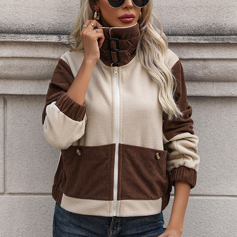 Damen Herbst und Winter neuer Fleece-Reißverschluss-Kontrastmantel m300687 