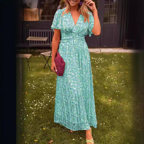 Robe imprimée tempérament à col en V et taille M301307 