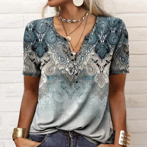 Damen Kurzarm T-Shirt mit ethnischem Print und Print m300017 