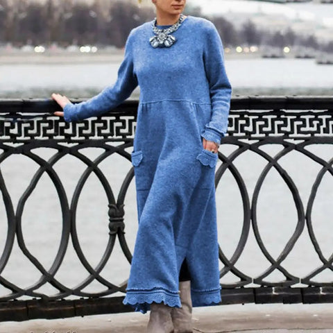 Loose plus size knitted lace dress fleece sweater dress m302102