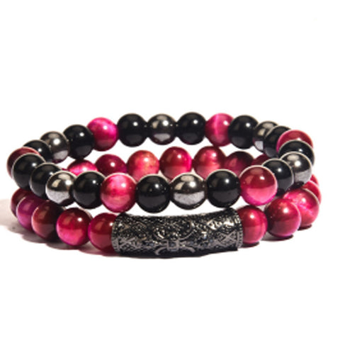 Bracelet élastique micro-incrusté de cuivre œil de tigre zircon noir mat m3331288
