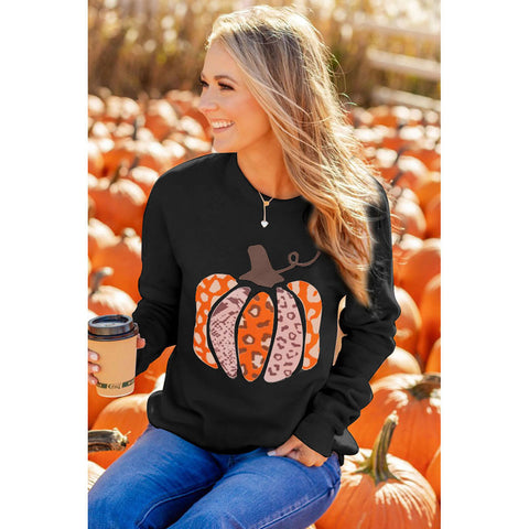 Pull sans capuche à manches longues et imprimé citrouille pour femme M300640 