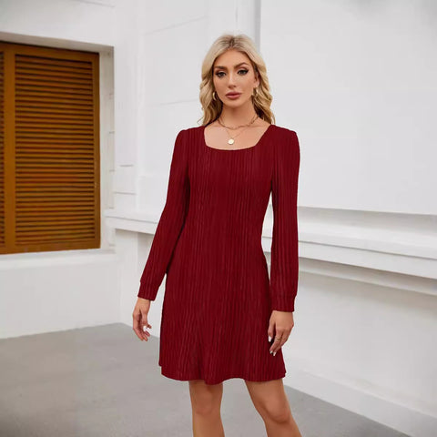 Kleid mit quadratischem Ausschnitt und Laternenärmeln, Puppentasche, langärmliges Kleid m300921 