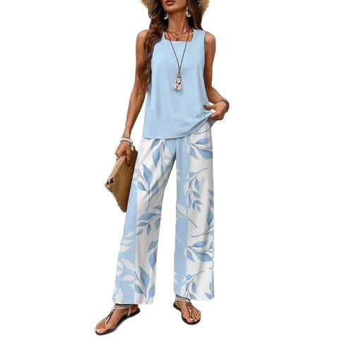 Pull décontracté à col carré et pantalon, impression numérique, deux pièces pour femme m301436 